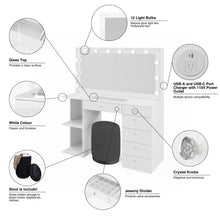 Boahaus Louise Lighted Vanity Table with Glass Top | White Premium Design