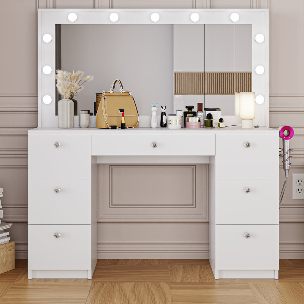 Boahaus Freya Makeup Vanity Desk with Lights, Crystal Knobs