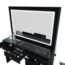 Boahaus Theia Makeup Vanity Table with Glass Top, Storage & LED Light Strip | Sophisticated Elegance