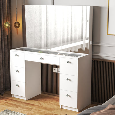 Boahaus Venus Makeup Vanity Table with Glass Top & Power Outlet | Elegance Redefined