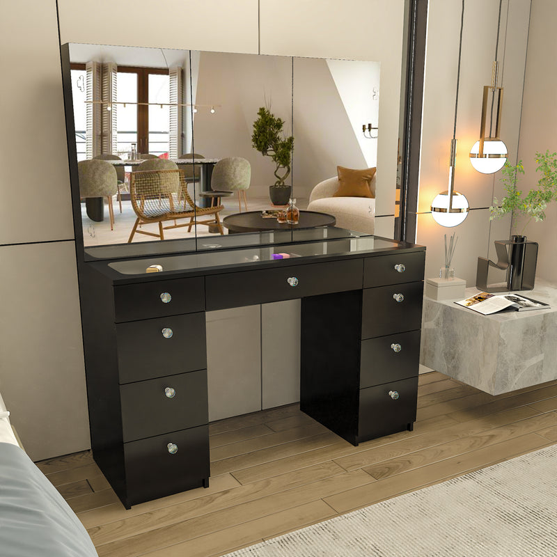 Boahaus Lily Makeup Vanity Table with Frameless Cabinet Mirrors & Glass Top | Elegance Redefined