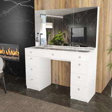 Boahaus Lily Makeup Vanity Table with Frameless Cabinet Mirrors & Glass Top | Elegance Redefined