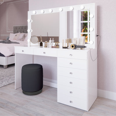 Boahaus Ketevan Lighted Vanity Table with Glass Top | White Premium Design