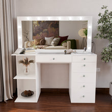 Boahaus Louise Lighted Vanity Table with Glass Top | White Premium Design (OSTK)