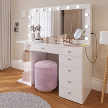 Boahaus Louise Lighted Vanity Table with Glass Top | White Premium Design (OSTK)