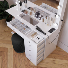 Boahaus Louise Lighted Vanity Table with Glass Top | White Premium Design