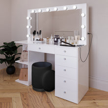 Boahaus Louise Lighted Vanity Table with Glass Top | White Premium Design