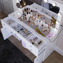 Boahaus Kiana Lighted Vanity Table with Glass Top | White Premium Design (OSTK)