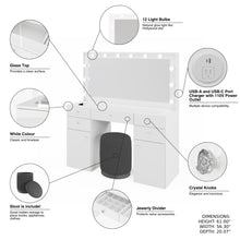 Boahaus Kiana Lighted Vanity Table with Glass Top | White Premium Design