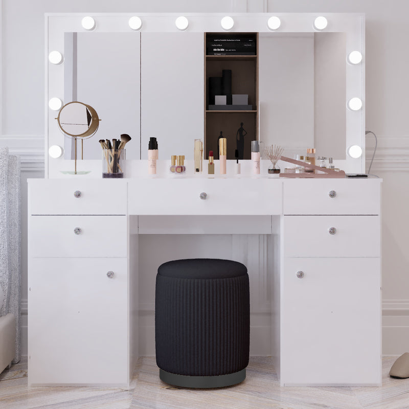 Boahaus Kiana Lighted Vanity Table with Glass Top | White Premium Design