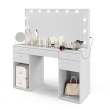 Boahaus Amira Lighted Vanity Table with Glass Top | White Premium Design (OSTK)