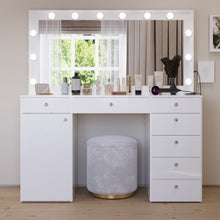 Boahaus Jezebel Lighted Vanity Table with Glass Top | White Premium Design (OSTK)