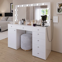 Boahaus Jezebel Lighted Vanity Table with Glass Top | White Premium Design (OSTK)