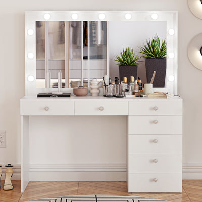 Boahaus Diana Makeup Vanity Desk with Built-in Lights, Storage & USB Ports | Premium Design