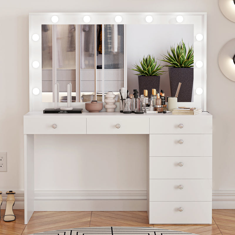 Boahaus Diana Makeup Vanity Desk with Built-in Lights, Storage & USB Ports | Premium Design (OSTK)