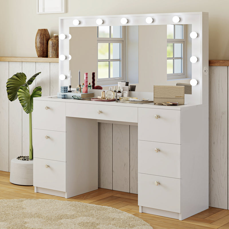 Yara Lighted Vanity with Glass Top and Crystal Knobs – Elegance Redefined