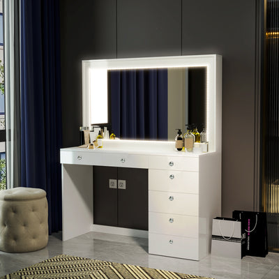 Boahaus Selene Lighted Vanity Table with Customizable LED Strip | Premium Design (OSTK)