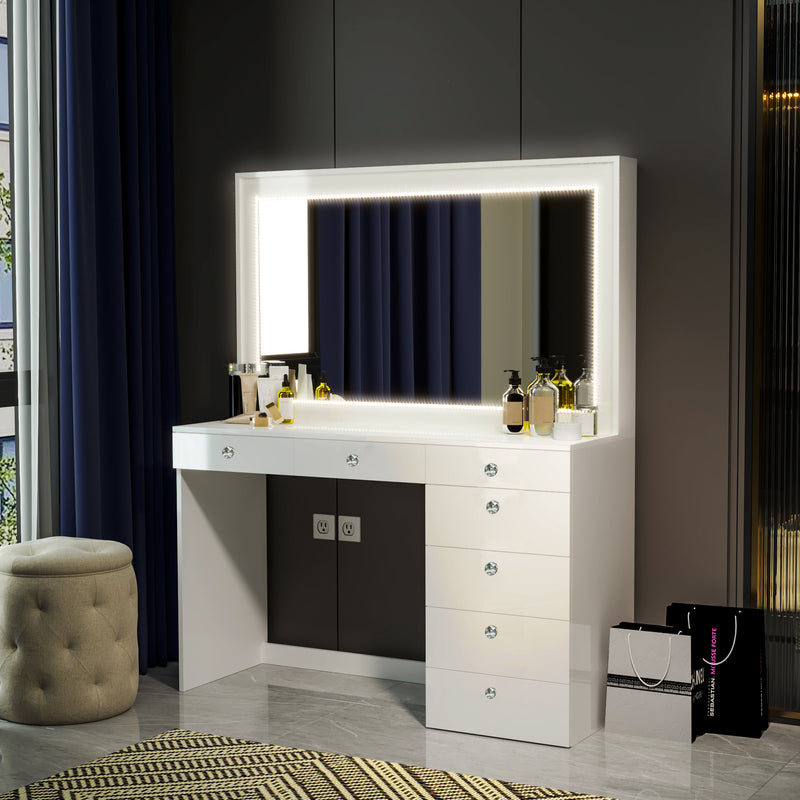 Boahaus Selene Lighted Vanity Table with Customizable LED Strip | Premium Design (OSTK)
