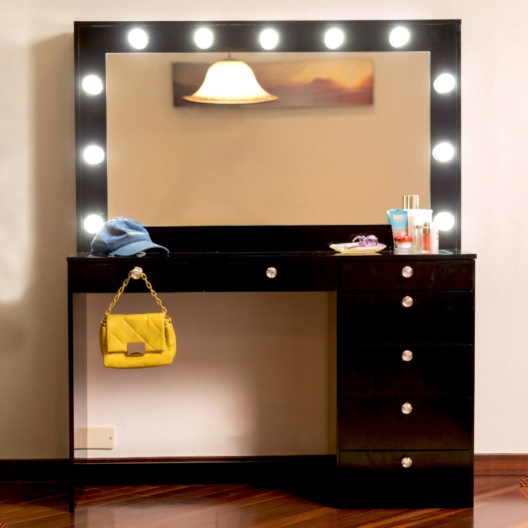 Boahaus Serena Modern Makeup Vanity with Lights and 7 Drawers