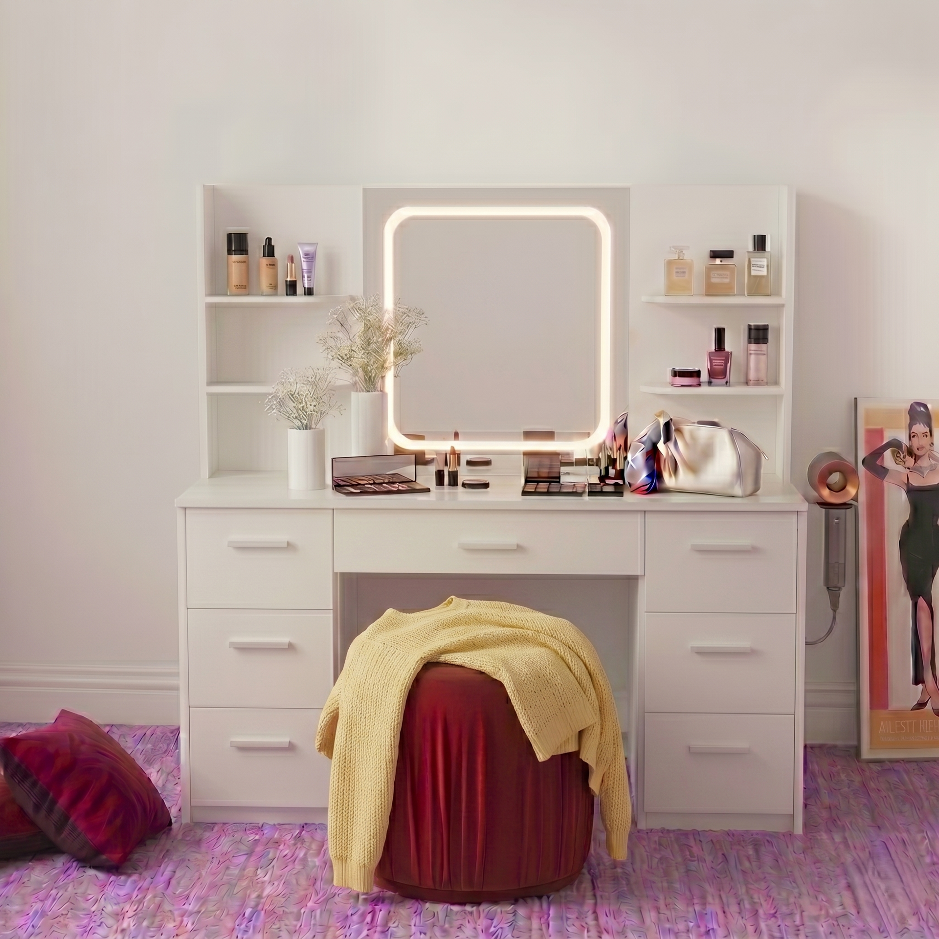 Lena Vanity Desk with LED Mirror – Boahaus