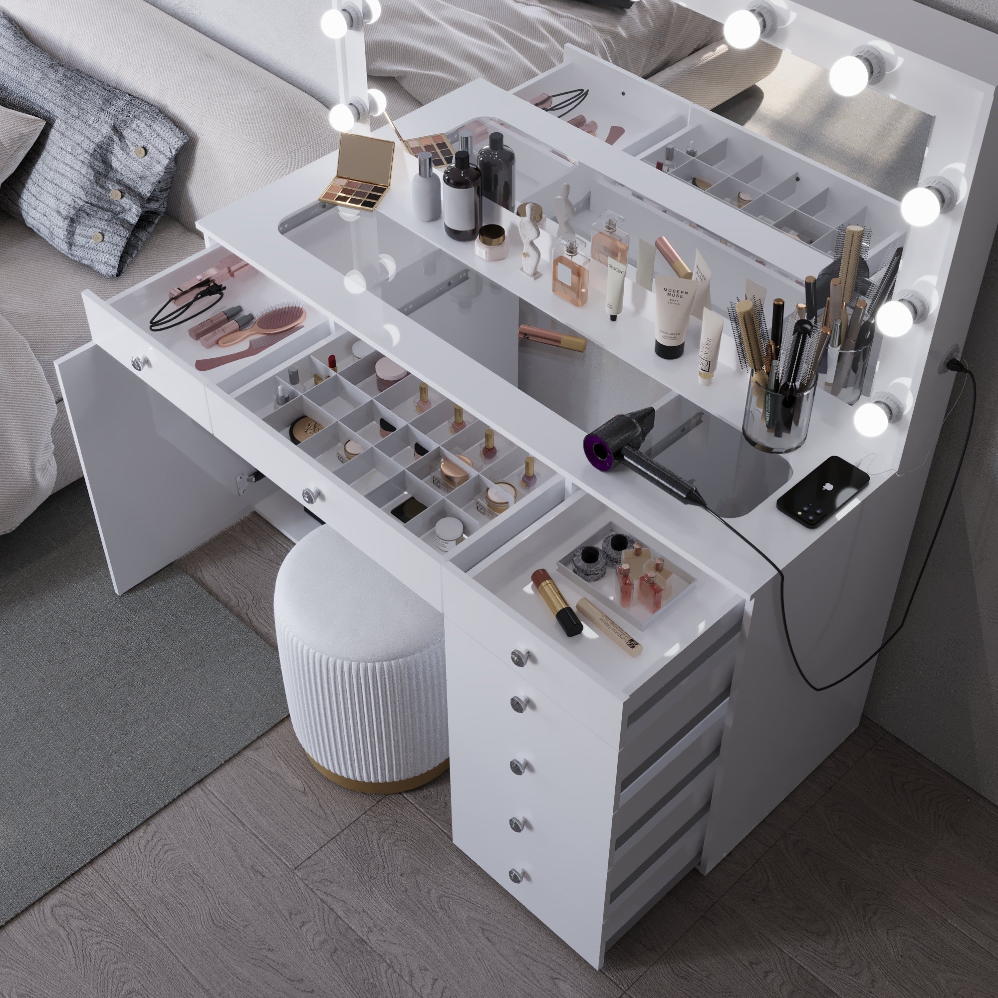 Jezebel Lighted Vanity Table with Glass Top