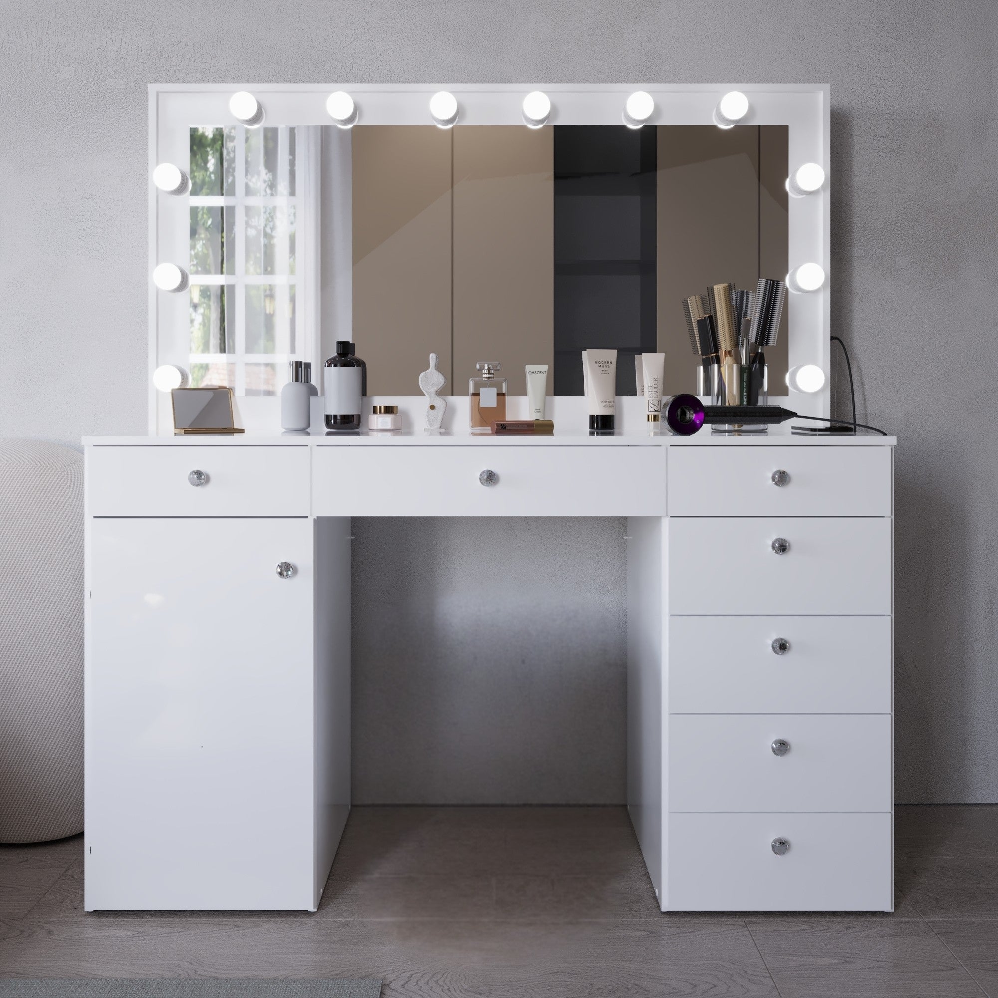 Jezebel Lighted Vanity Table with Glass Top