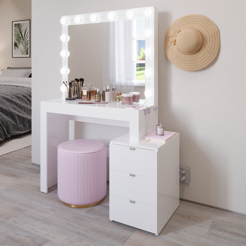 Boahaus Aurora Lighted Vanity Mirror and Three Drawers | White Premium Design