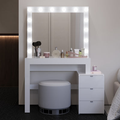 Boahaus Aurora Lighted Vanity Mirror and Three Drawers | White Premium Design