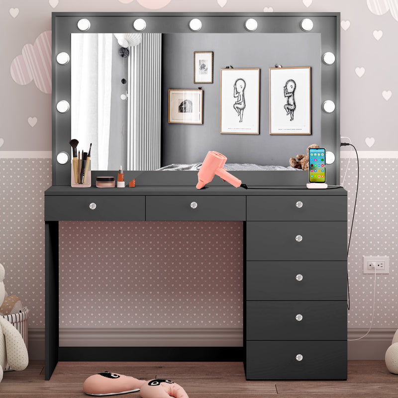 Boahaus Diana Makeup Vanity Desk with Built-in Lights, Storage & USB Ports | Premium Design
