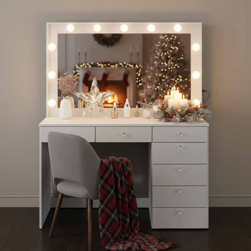 Boahaus Diana Makeup Vanity Desk with Built-in Lights, Storage & USB Ports | Premium Design