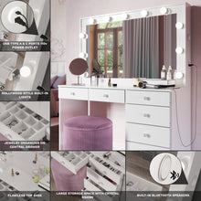 Sara Makeup Vanity with Crystal Knobs, Bright Lights, and Charging Station | Premium Boahaus Vanity