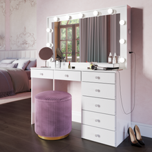 Sara Makeup Vanity with Crystal Knobs, Bright Lights, and Charging Station | Premium Boahaus Vanity