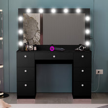 Freya Makeup Vanity Desk with Lights, Crystal Knobs & Ample Storage