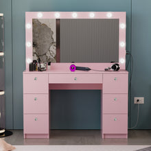 Freya Makeup Vanity Desk with Lights, Crystal Knobs & Ample Storage