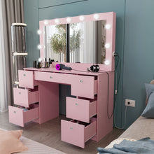 Freya Makeup Vanity Desk with Lights, Crystal Knobs & Ample Storage