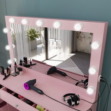 Freya Makeup Vanity Desk with Lights, Crystal Knobs & Ample Storage