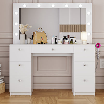 Boahaus Freya Makeup Vanity Desk with Lights, Crystal Knobs & Ample Storage