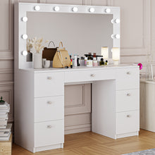 Freya Makeup Vanity Desk with Lights, Crystal Knobs & Ample Storage