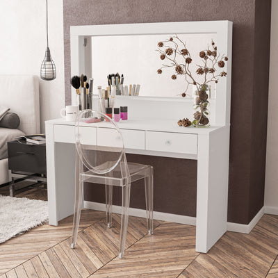 Boahaus Calypso Makeup Vanity Desk with Wide Mirror & Storage | White Premium Design