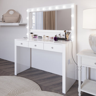 Boahaus Calliope Lighted Vanity Mirror with Three Drawers | White Premium Design