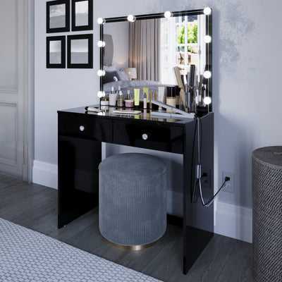 Boahaus Suri Makeup Vanity Table with Glass Top & Add-On Lights | Elegance Redefined