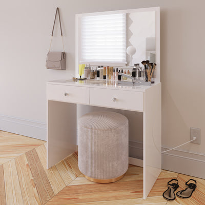 Boahaus Doris Makeup Vanity Table with Glass Top and Two Drawers | Elegance Redefined