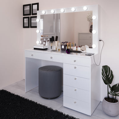 Boahaus Serena Makeup Vanity Table with Built-In Lights & Glass Top | Elegance Redefined