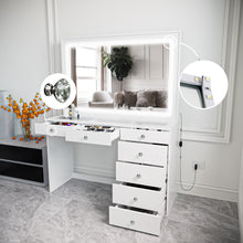 Boahaus Theia Makeup Vanity Table with Glass Top, Storage & LED Light Strip | Sophisticated Elegance