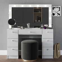 Wren Makeup Vanity with Luxurious Glass Top, Jewelry Divider, and Charging Station | Premium Boahaus Vanity