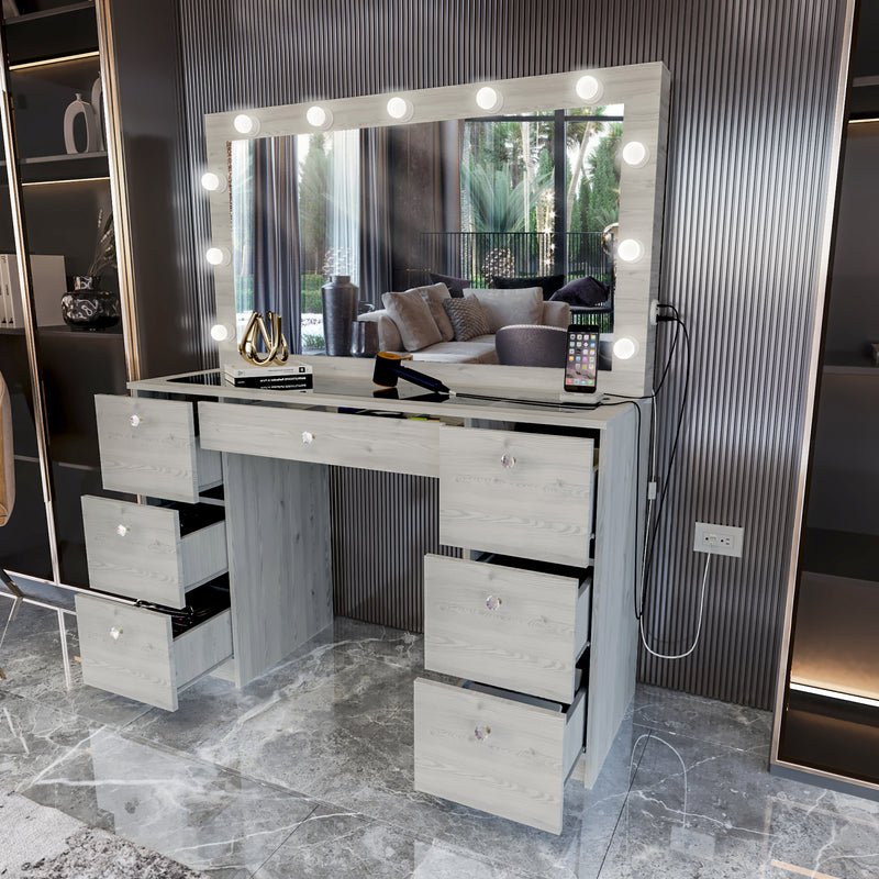 Yara Lighted Vanity with Glass Top and Crystal Knobs – Elegance Redefined