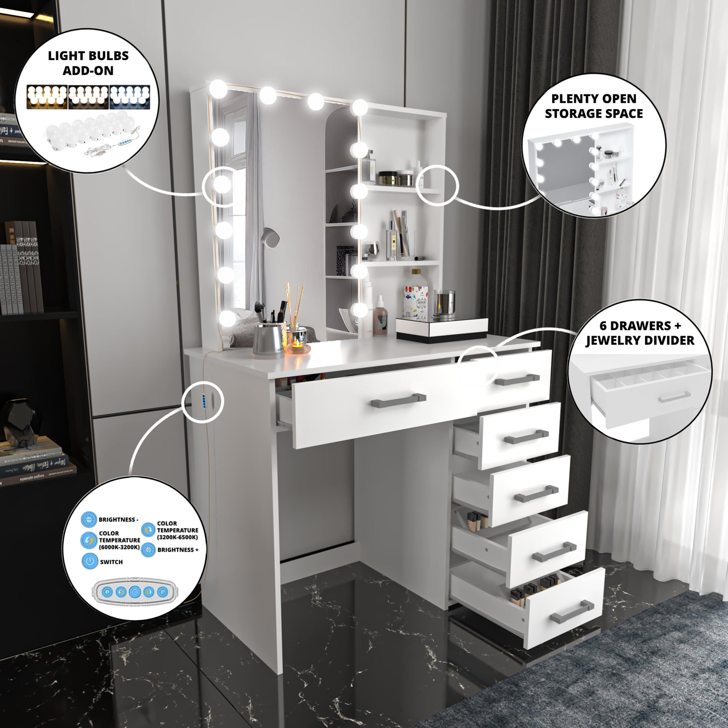 Lighted best sale vanity dresser