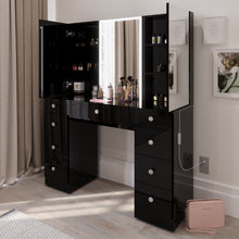 Gia Trifold Makeup Vanity with LED Light Strip, Cabinets, and Modern Design | Premium Boahaus Vanity