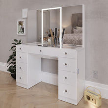 Gia Trifold Makeup Vanity with LED Light Strip, Cabinets, and Modern Design | Premium Boahaus Vanity