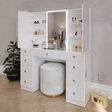 Gia Trifold Makeup Vanity with LED Light Strip, Cabinets, and Modern Design | Premium Boahaus Vanity